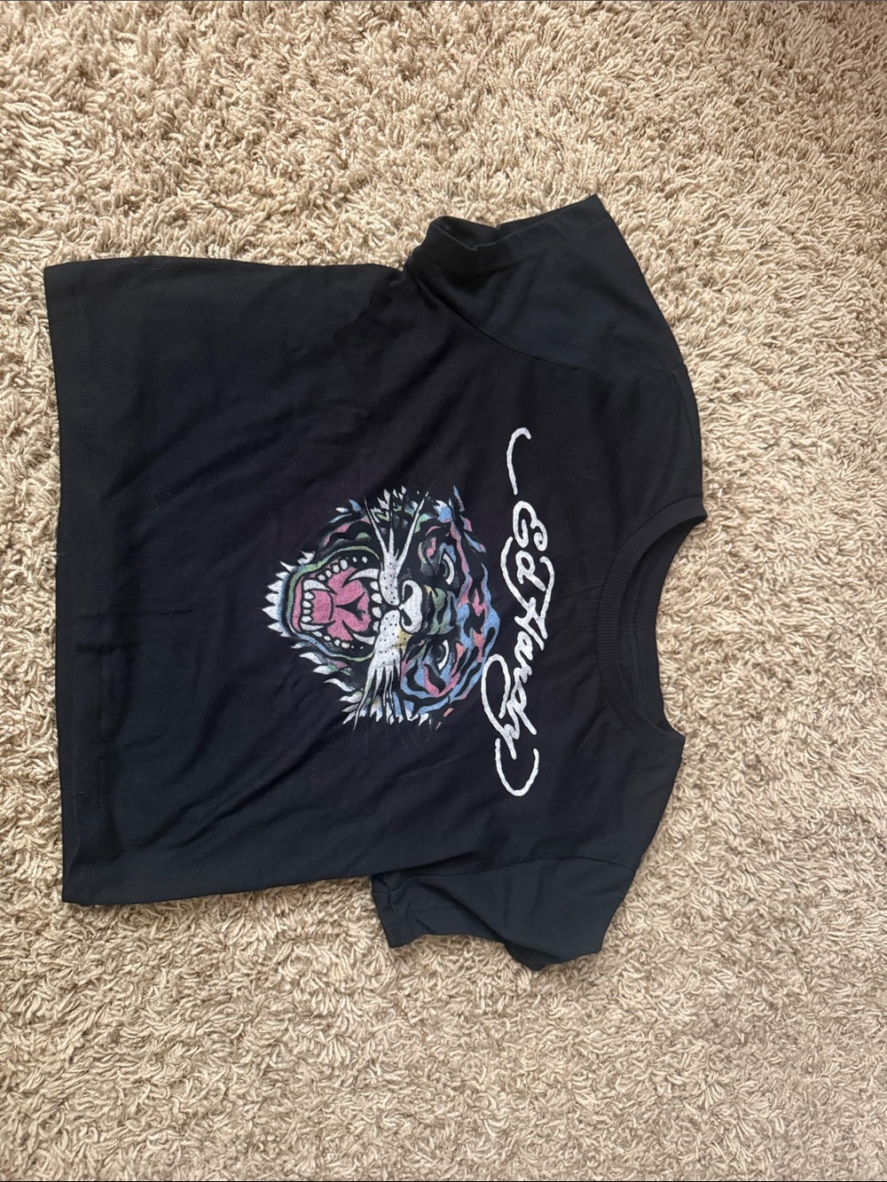 Ed Hardy Black Tee with Multicolor Tiger Graphic